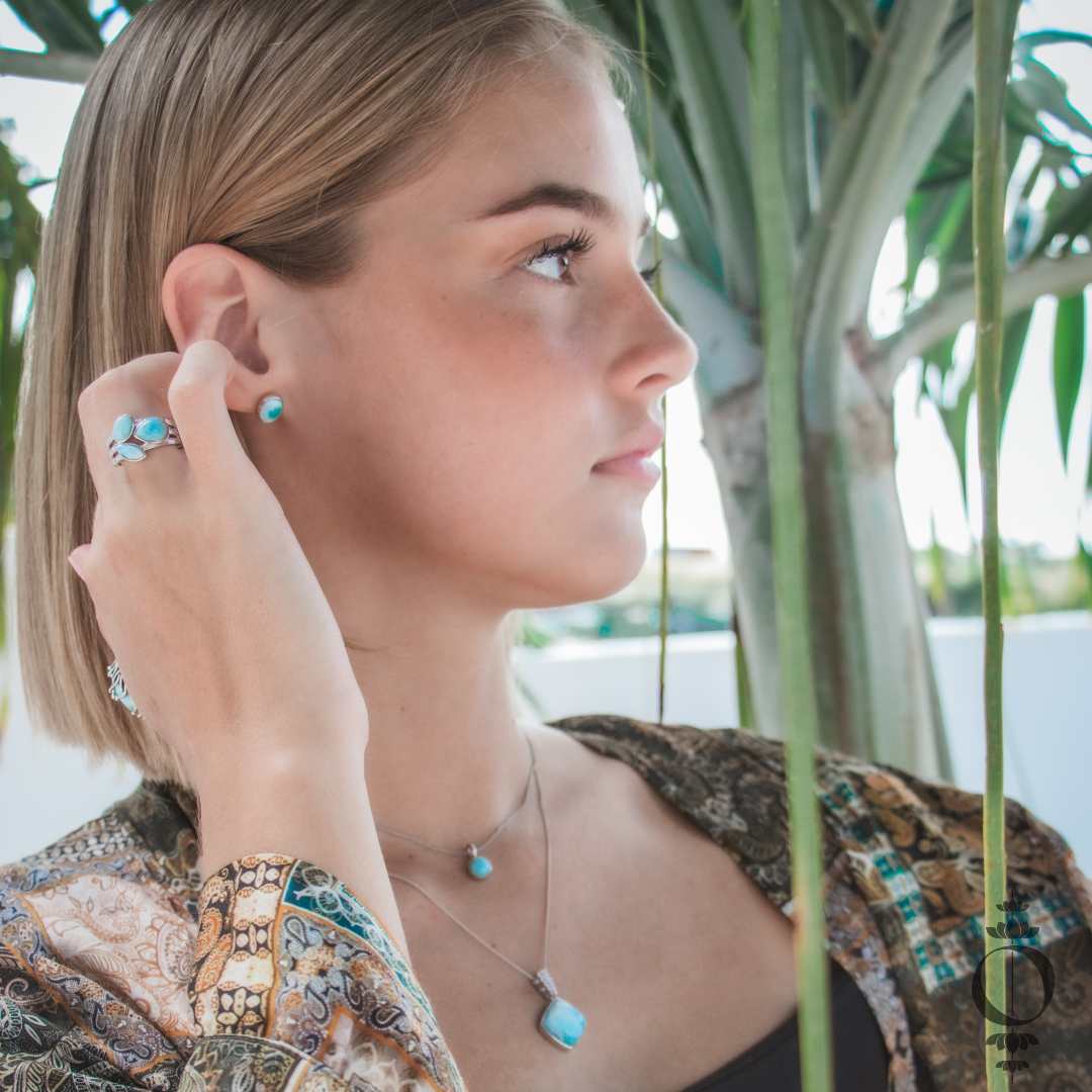 Basic Larimar Oorstekers, 925 sterling zilver