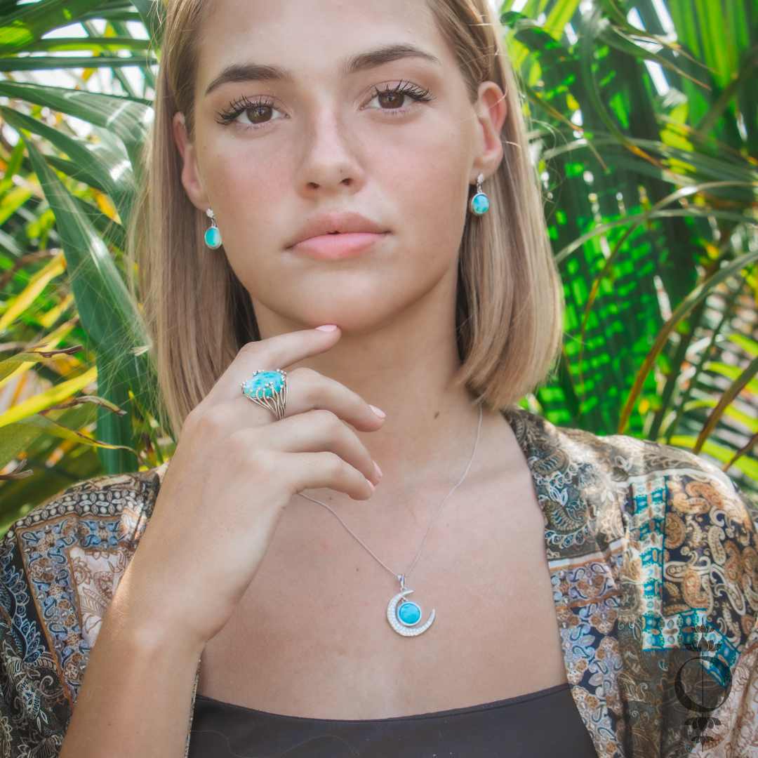 Crescent Larimar Ketting, 925 sterling zilver