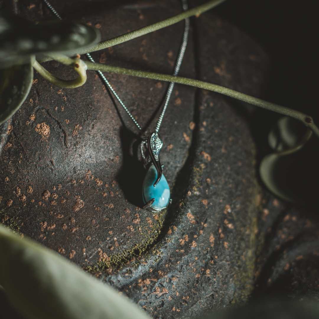 Tear Drop Larimar Ketting, 925 sterling zilver