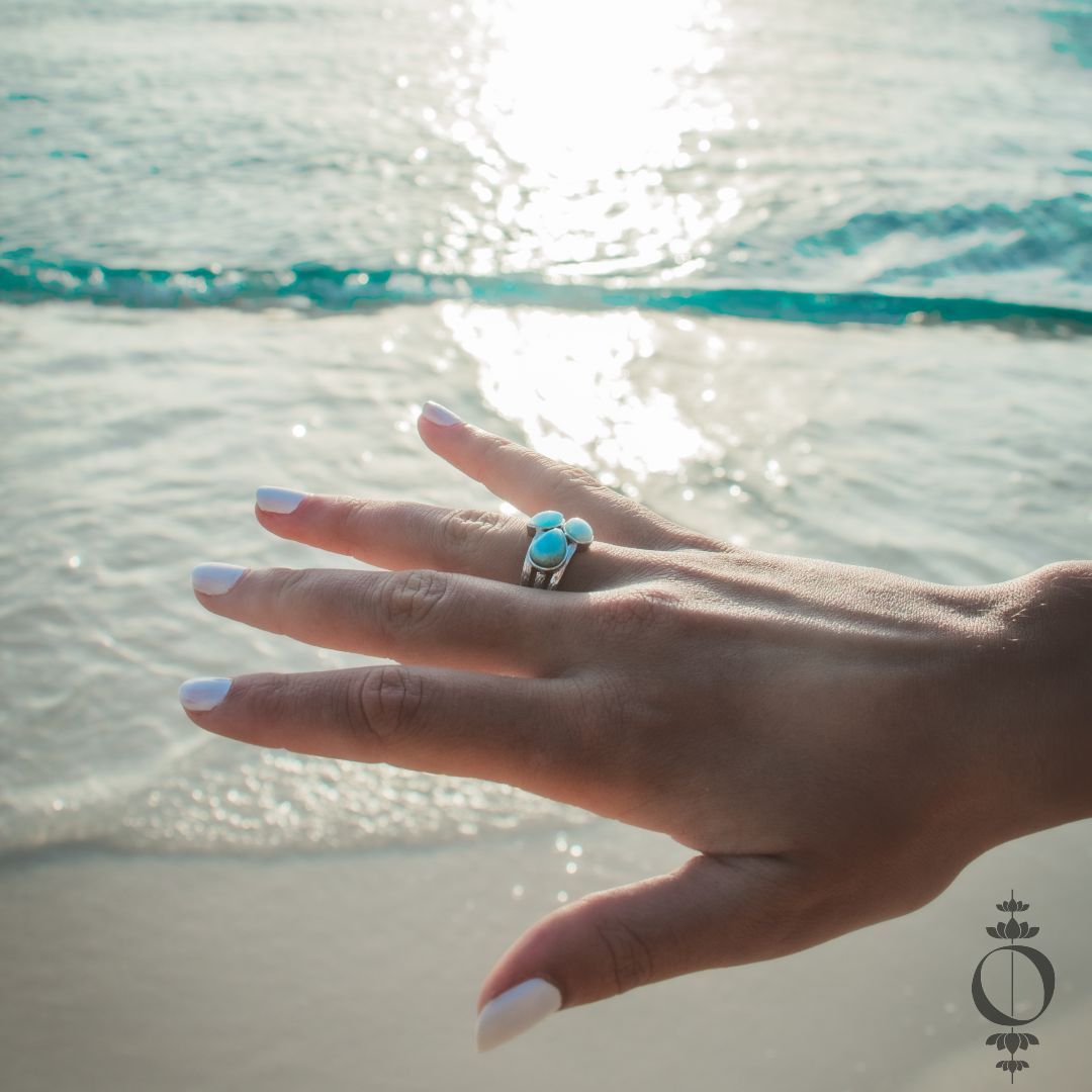 Tear Drops Larimar Ring, 925 sterling zilver