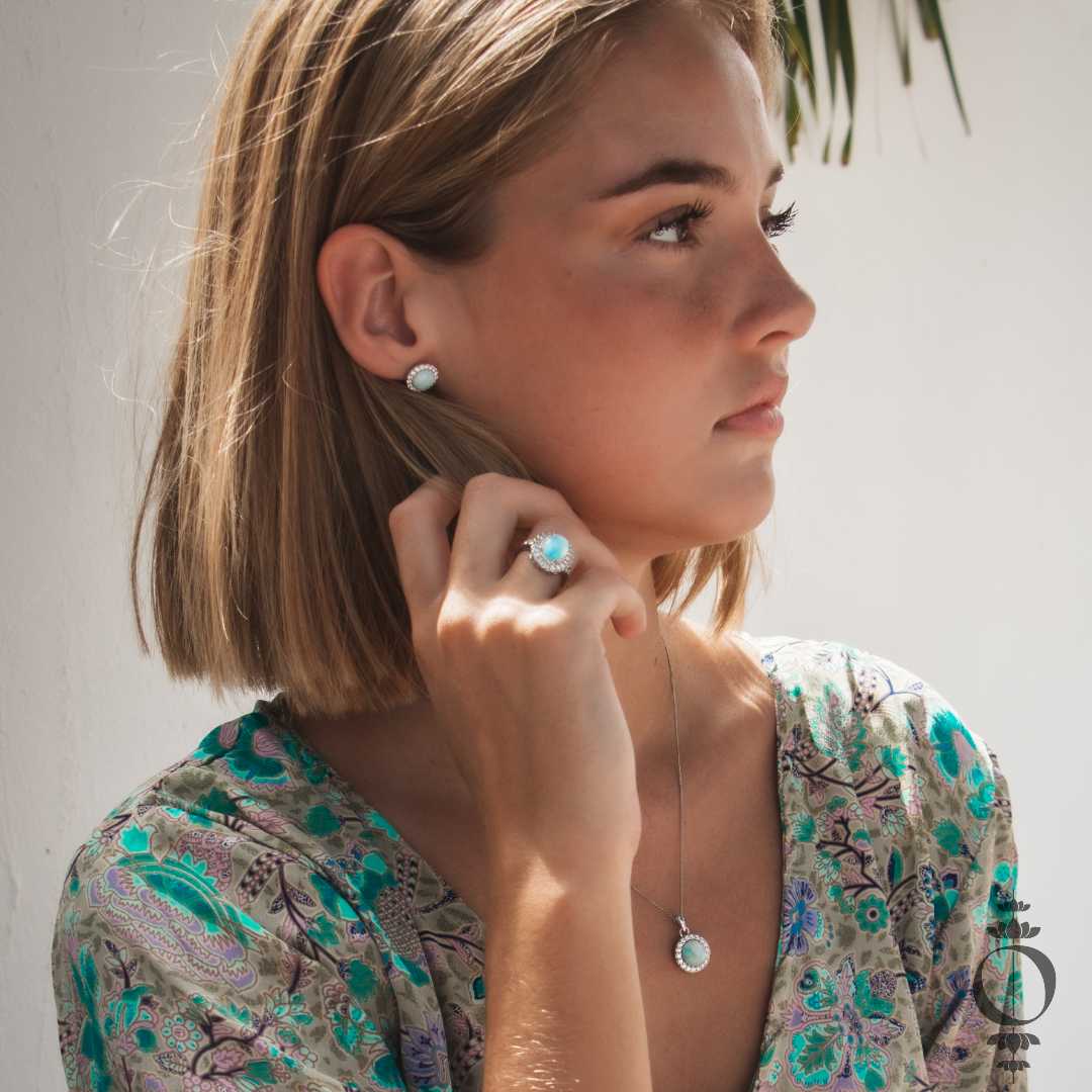 Vintage Larimar Oorbellen, 925 sterling zilver