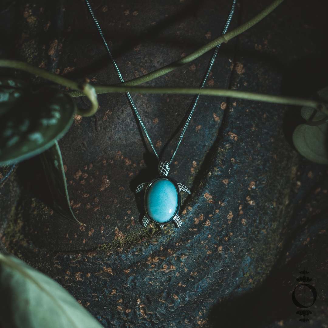 Turtle Larimar Ketting, 925 sterling zilver